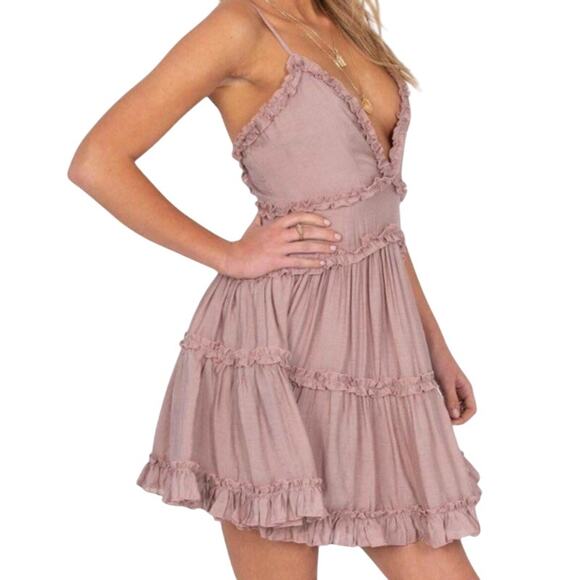 NWT Princess Polly The Dawning Mini Dress Mocha Pink Ruffle Hem Feminine Flirty - Picture 1 of 10